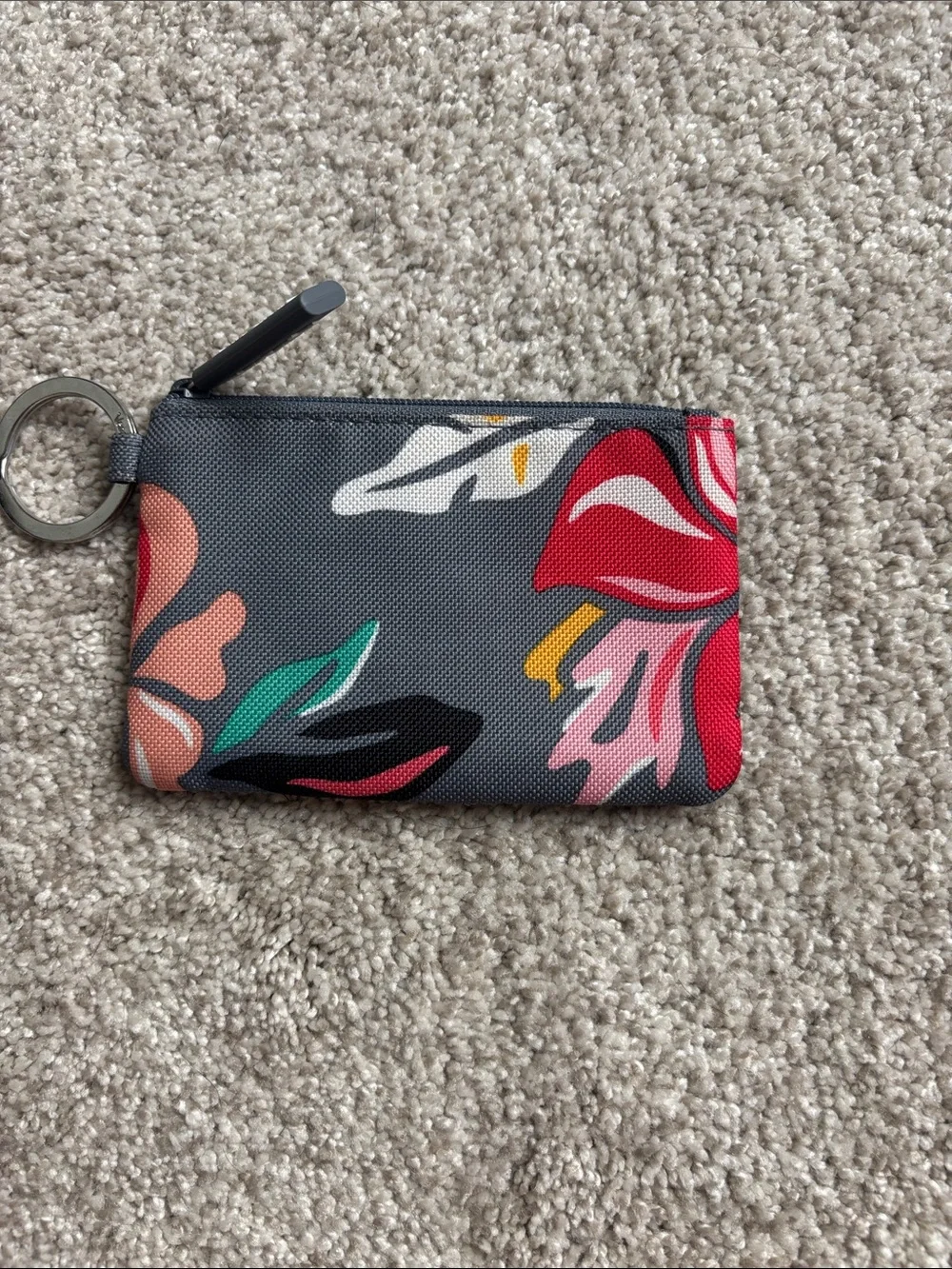 Vera Bradley Dark Gray Floral ID Wallet with Key Ring